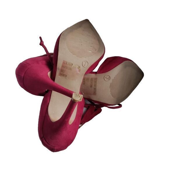 Red Suede Women 7 Tie Up Strap Sandals Heels Sexy Party Work Church Feminine Y2K - Picture 7 of 9